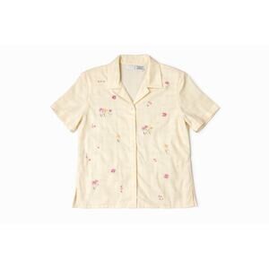 Koret Francisca Yellow Floral Button Down Shirt Women’s L Short Sleeve Vintage